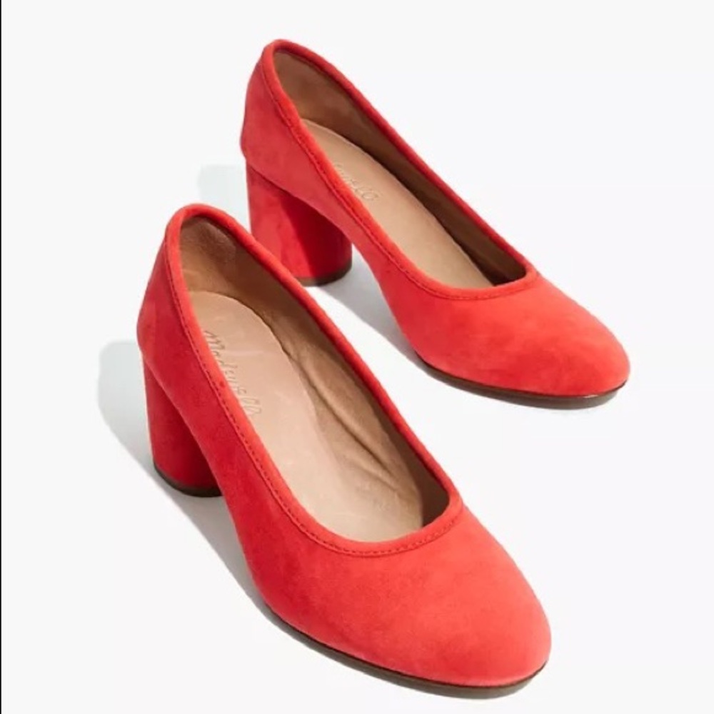 Madewell The Reid Pump in Suede Red Coral Suede Womens Size 7 Round Toe Heels